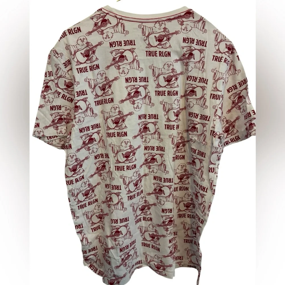 True Religion Men's Cream and Red Graphic Tee